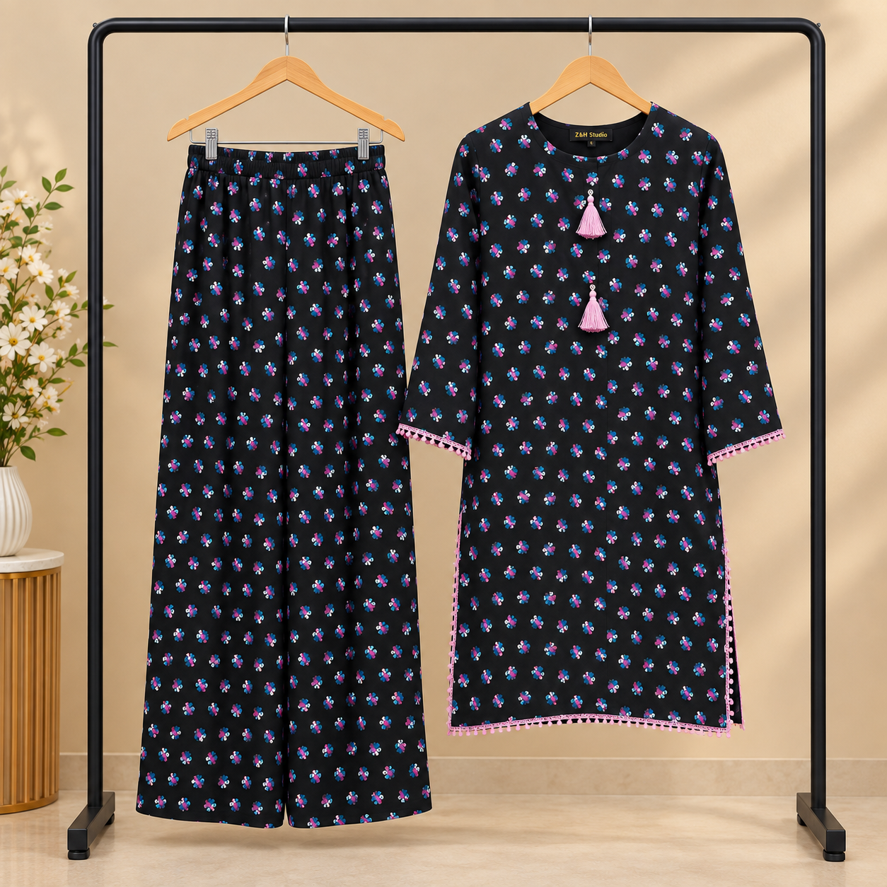 Midnight Floral Silk 2-piece outfit - Image 6