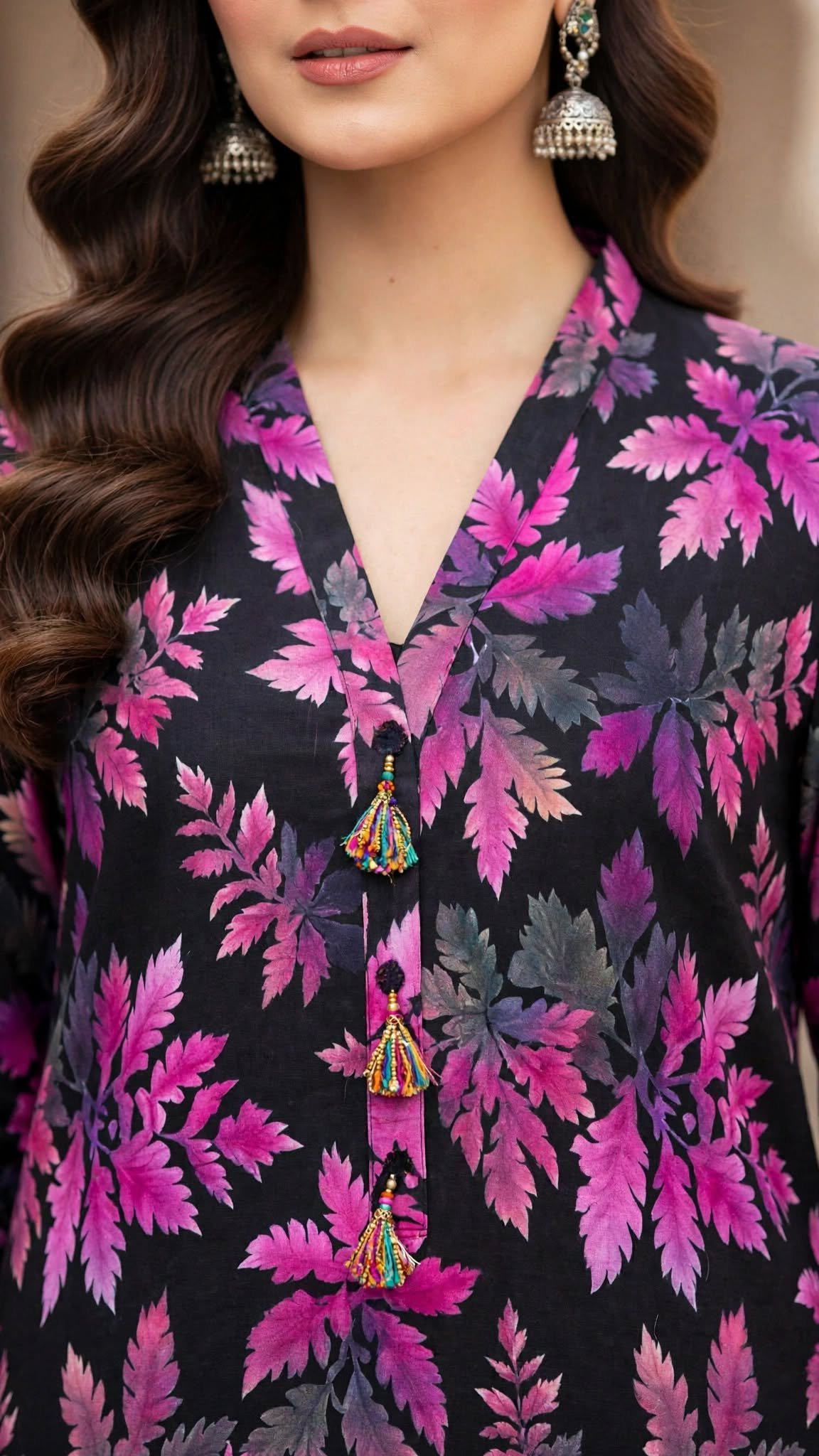 Midnight Black with Magenta Floral Print - Image 4