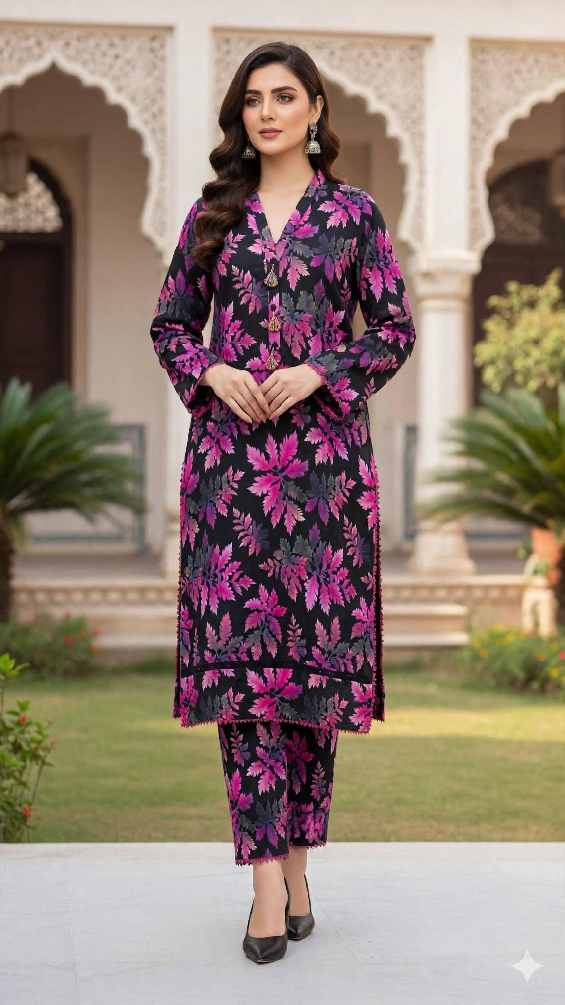 Midnight Black with Magenta Floral Print - Image 3