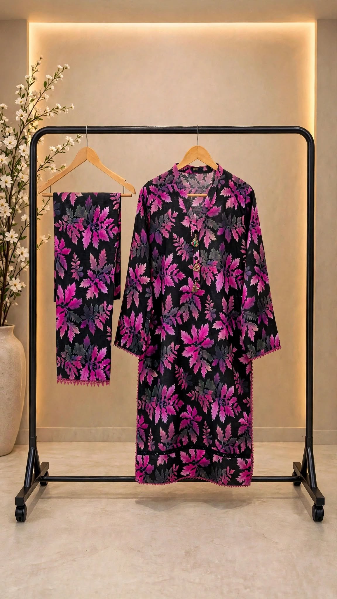 Midnight Black with Magenta Floral Print - Image 2