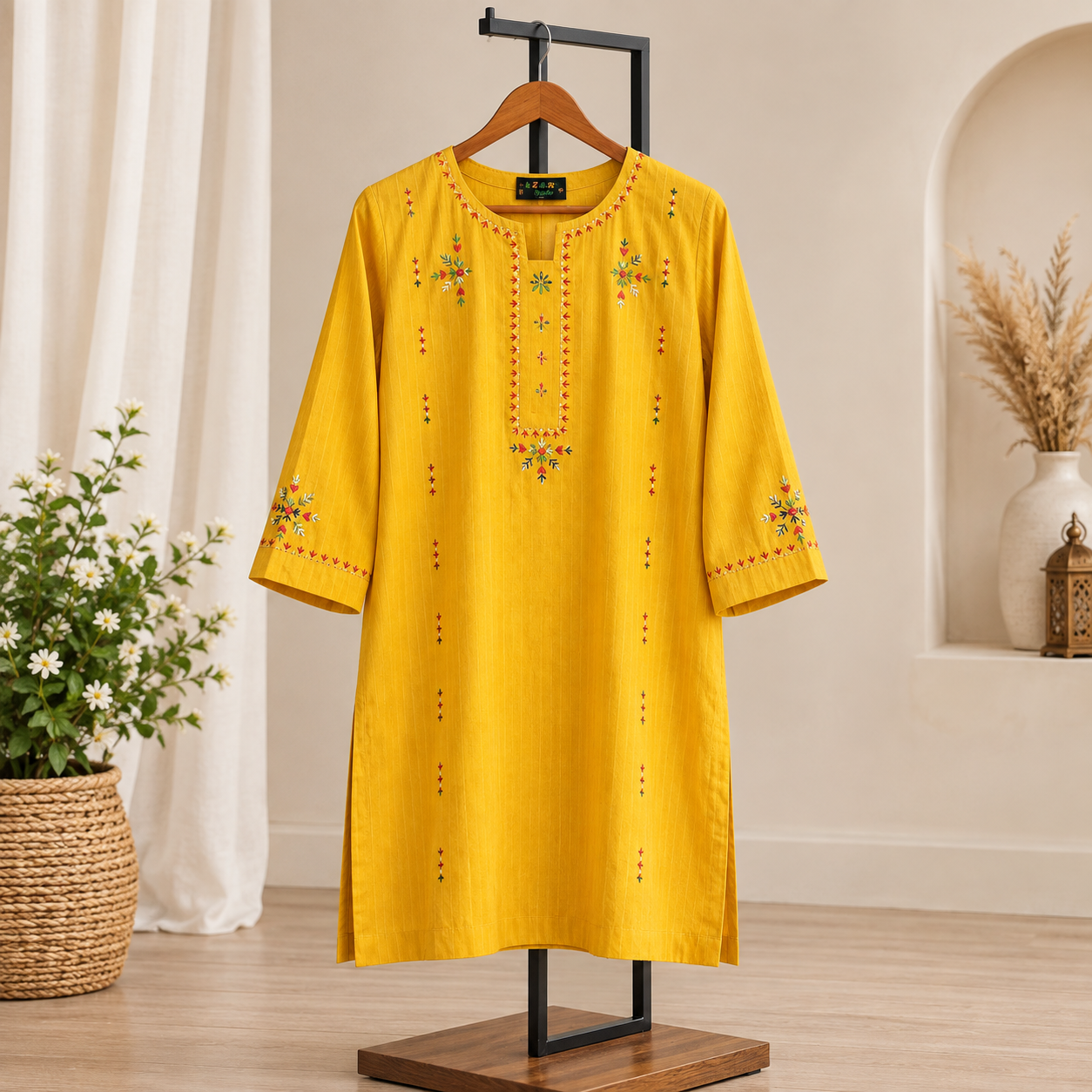 Mustard Gold Hand-Embroidered Kurta - Image 7