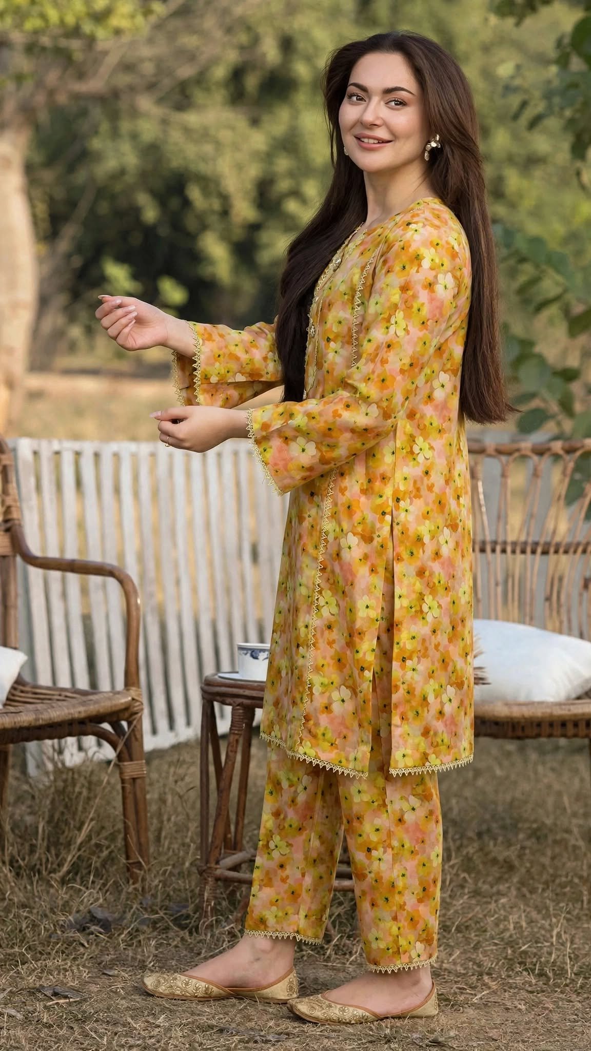 Mustard Yellow Floral 2-Piece Lawn Suit - Image 4