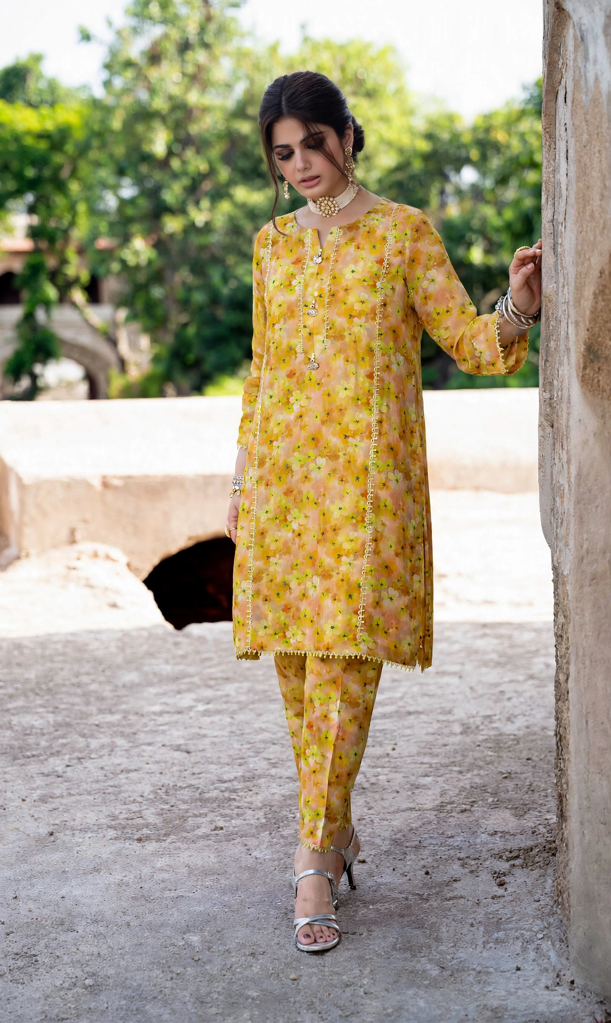 Mustard Yellow Floral 2-Piece Lawn Suit - Image 8