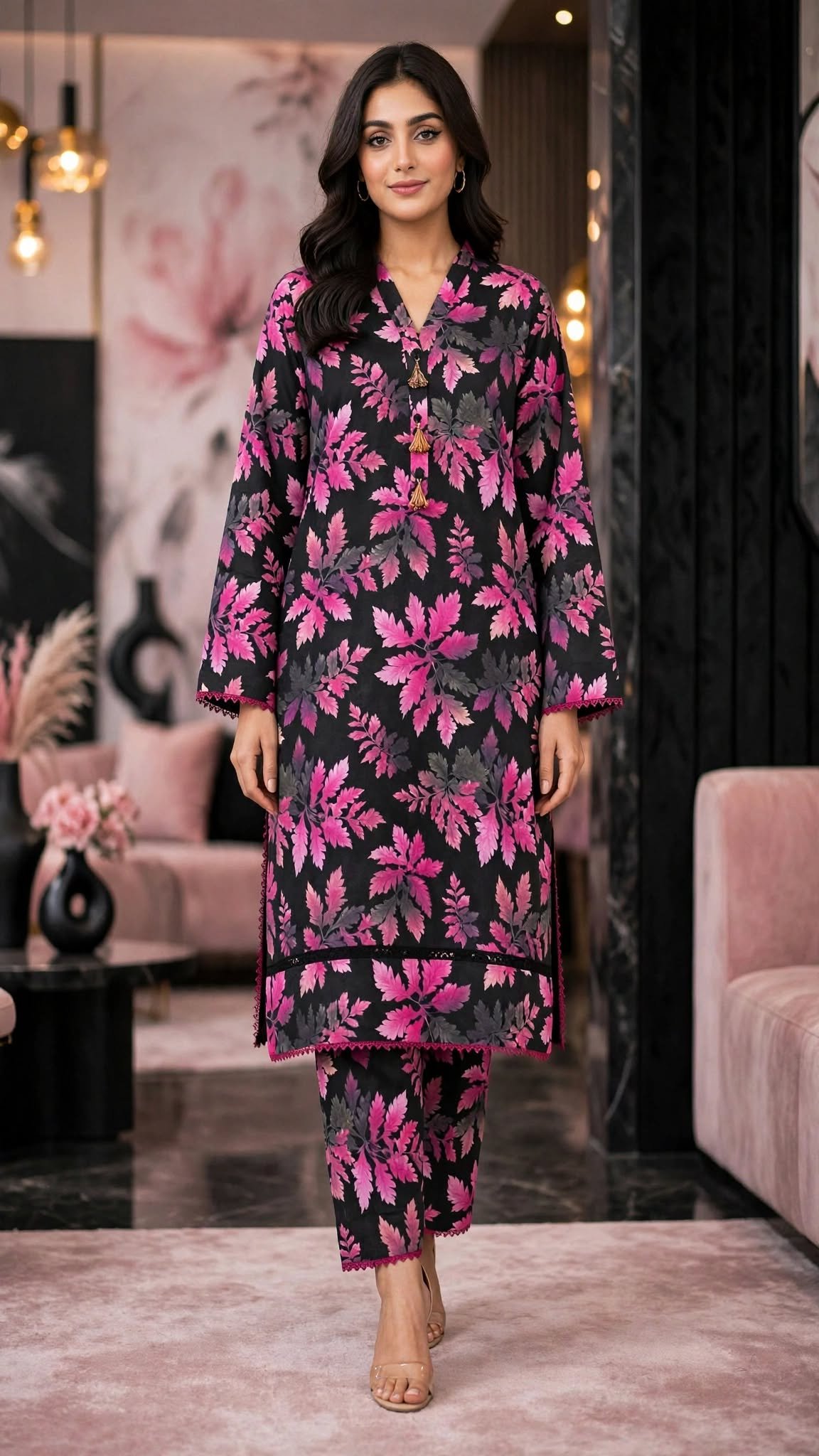 Midnight Black with Magenta Floral Print - Image 5