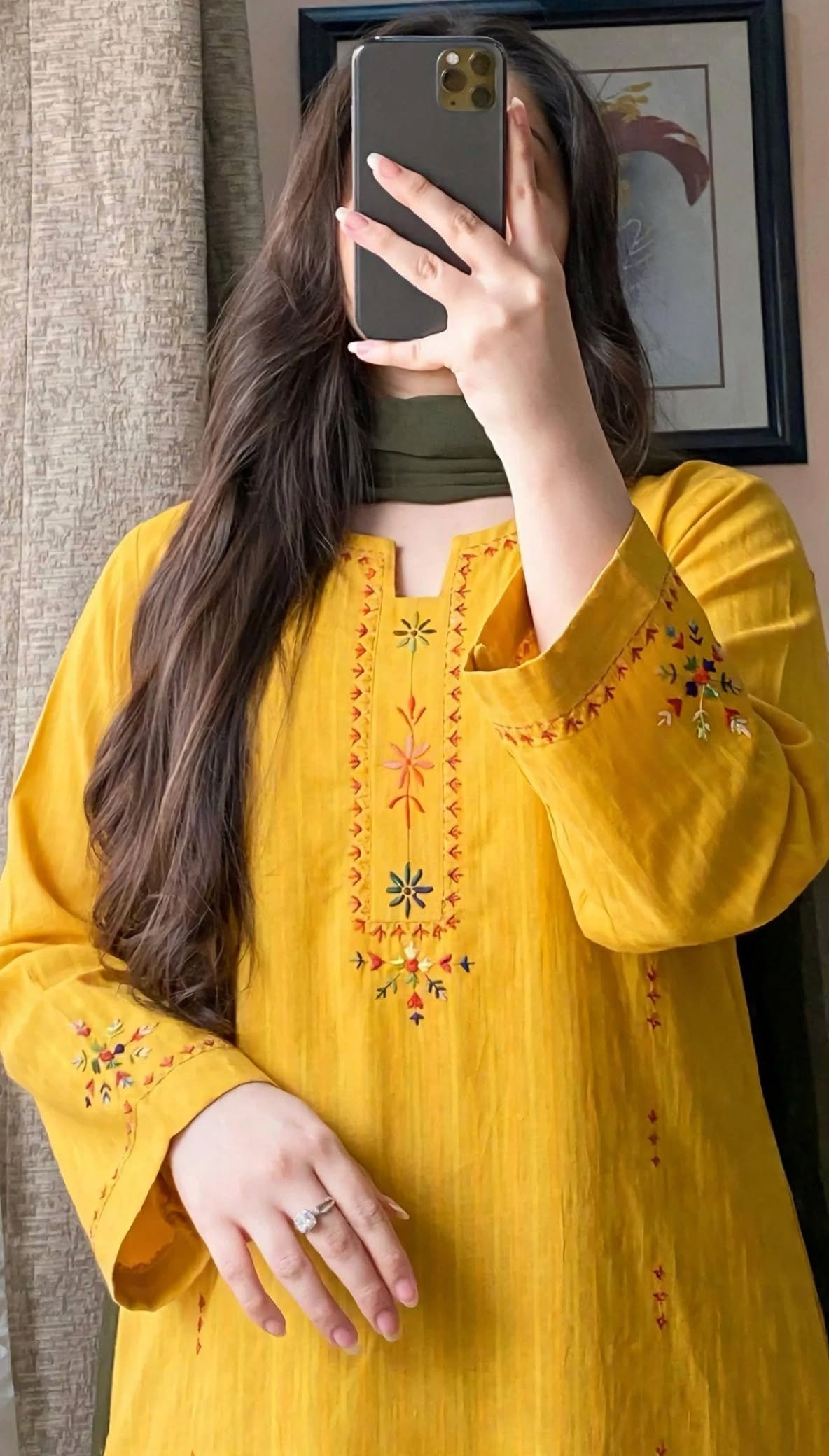 Mustard Gold Hand-Embroidered Kurta - Image 6