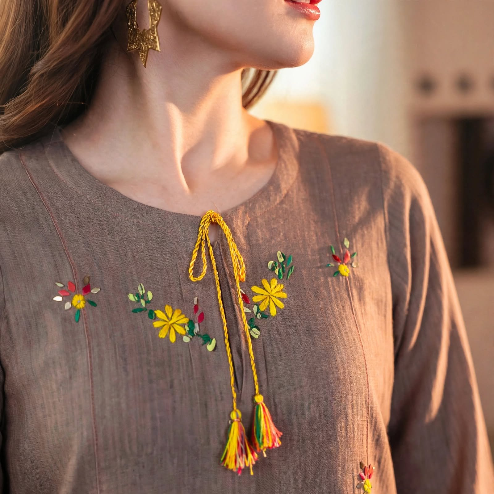 Mocha Taupe Hand-Embroidered Top - Image 2