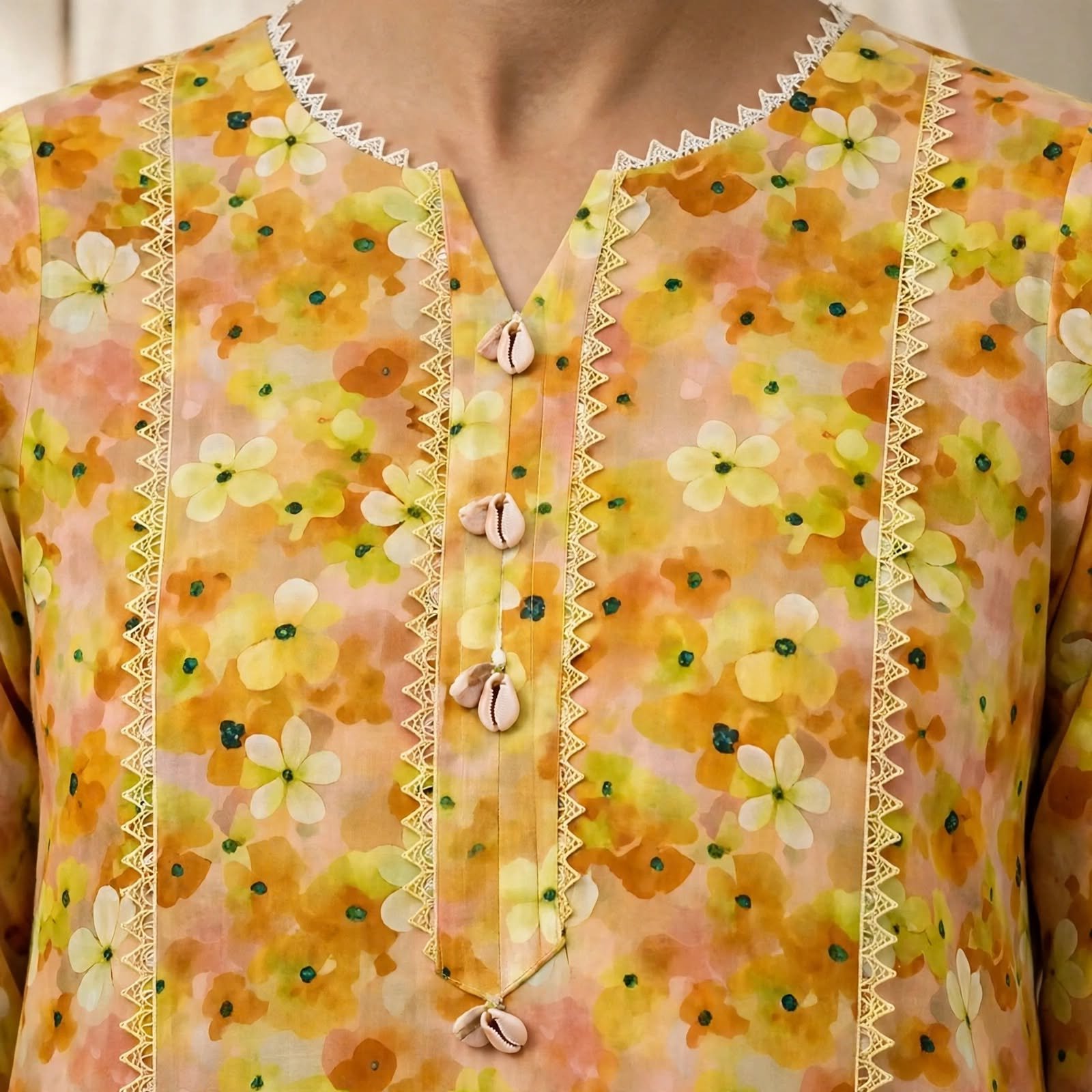 Mustard Yellow Floral 2-Piece Lawn Suit - Image 5