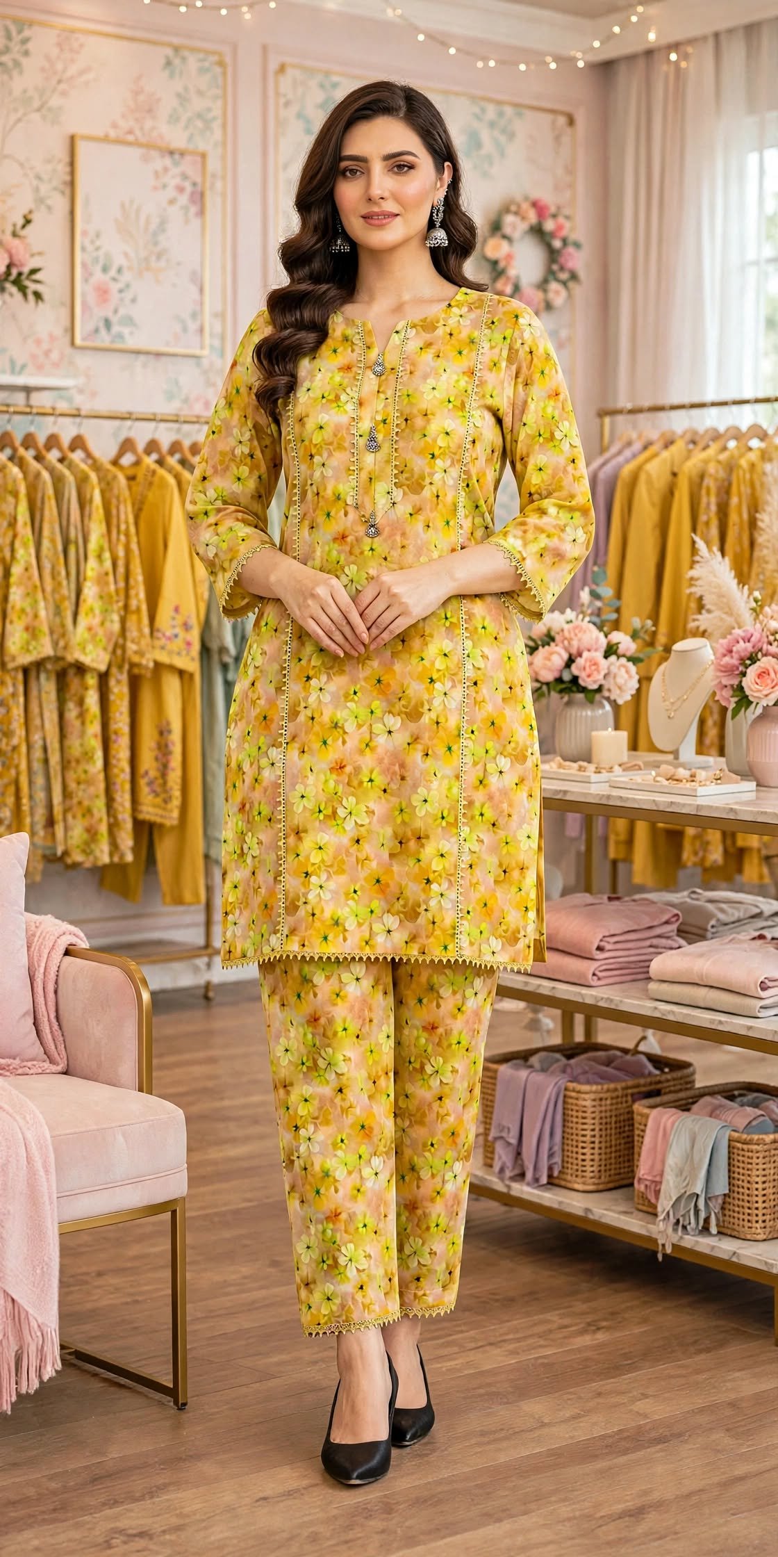 Mustard Yellow Floral 2-Piece Lawn Suit - Image 9