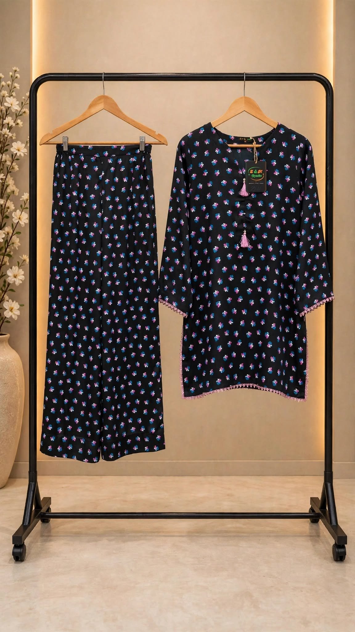 Midnight Floral Silk 2-piece outfit - Image 2