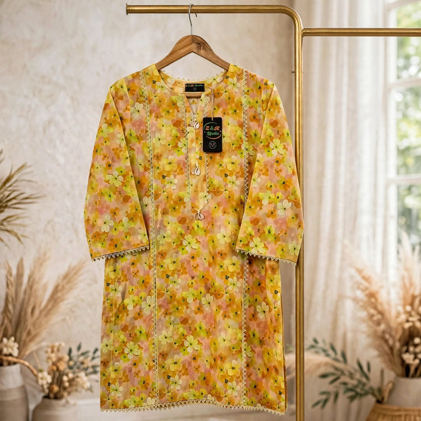 Mustard Yellow Floral 2-Piece Lawn Suit - Image 7