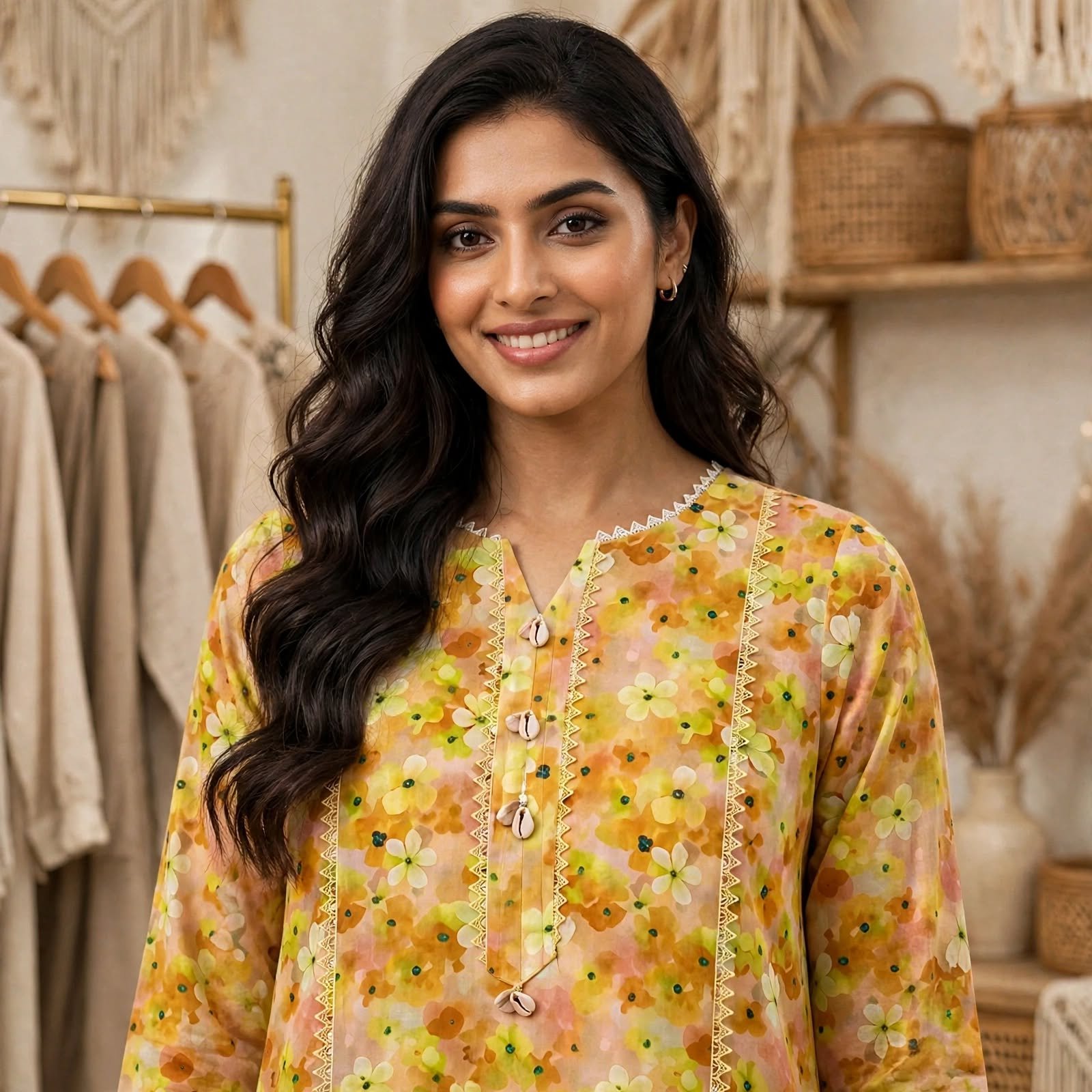 Mustard Yellow Floral 2-Piece Lawn Suit - Image 6