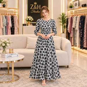 Noir Bloom Silk Maxi Dress