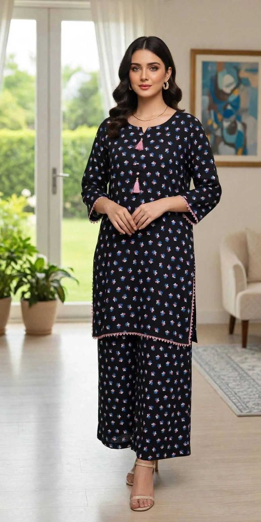 Midnight Floral Silk 2-piece outfit - Image 3