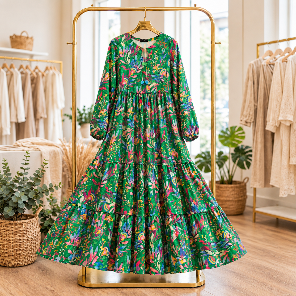 Emerald Garden Bloom Silk Dress - Image 2