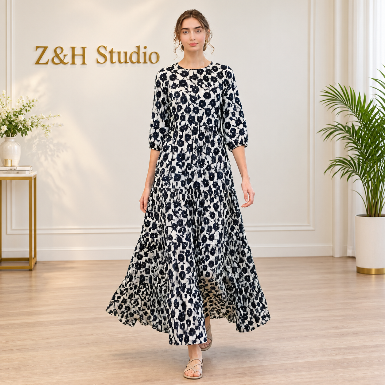 Noir Bloom Silk Maxi Dress - Image 6