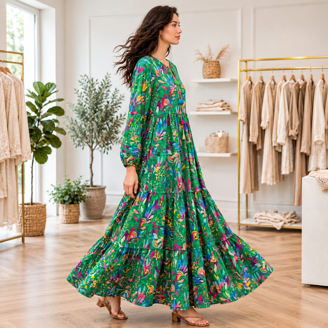 Emerald Garden Bloom Silk Dress - Image 3