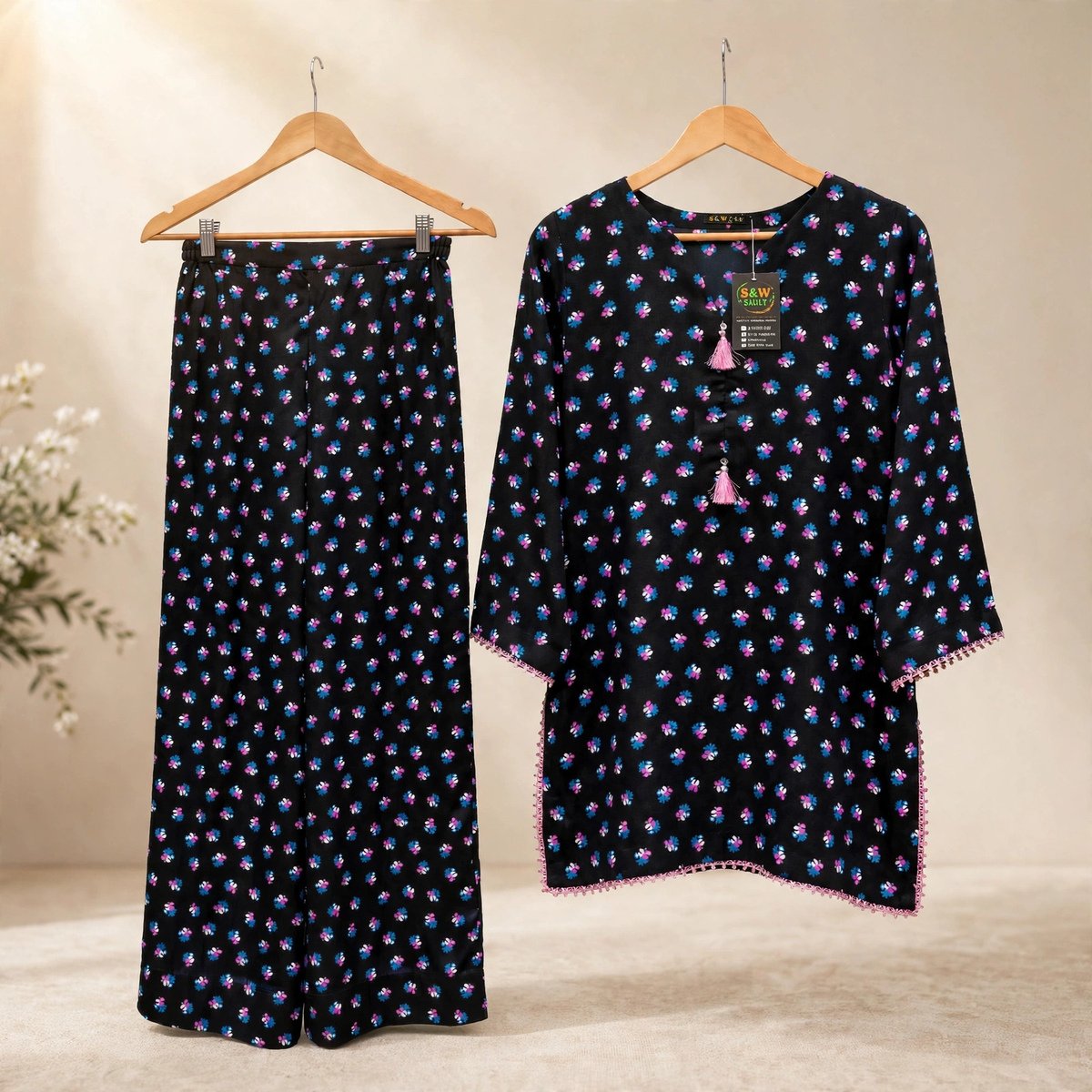 Midnight Floral Silk 2-piece outfit - Image 11