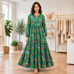 Emerald Garden Bloom Silk Dress