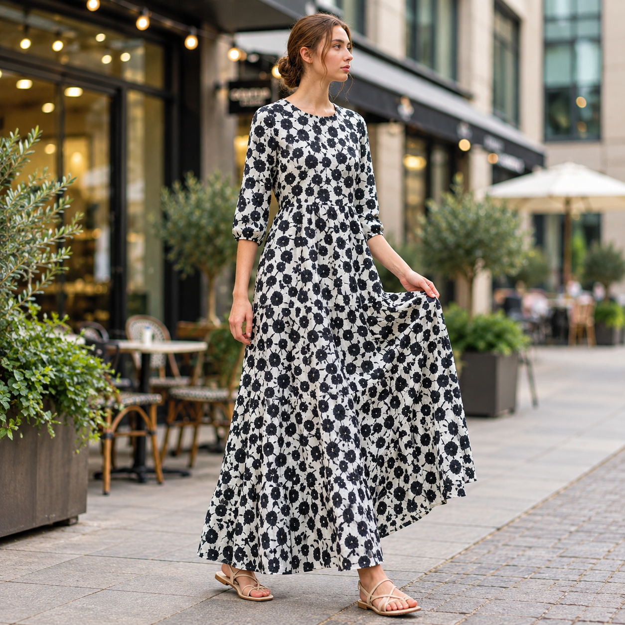Noir Bloom Silk Maxi Dress - Image 5