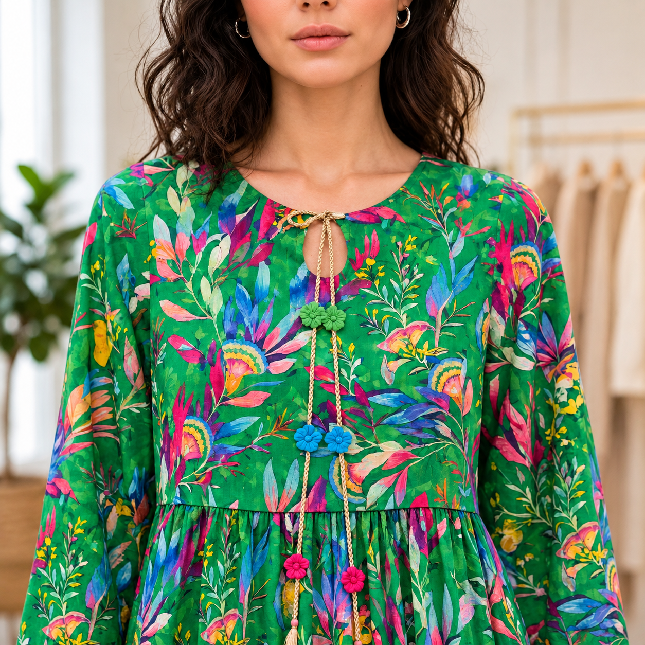 Emerald Garden Bloom Silk Dress - Image 4