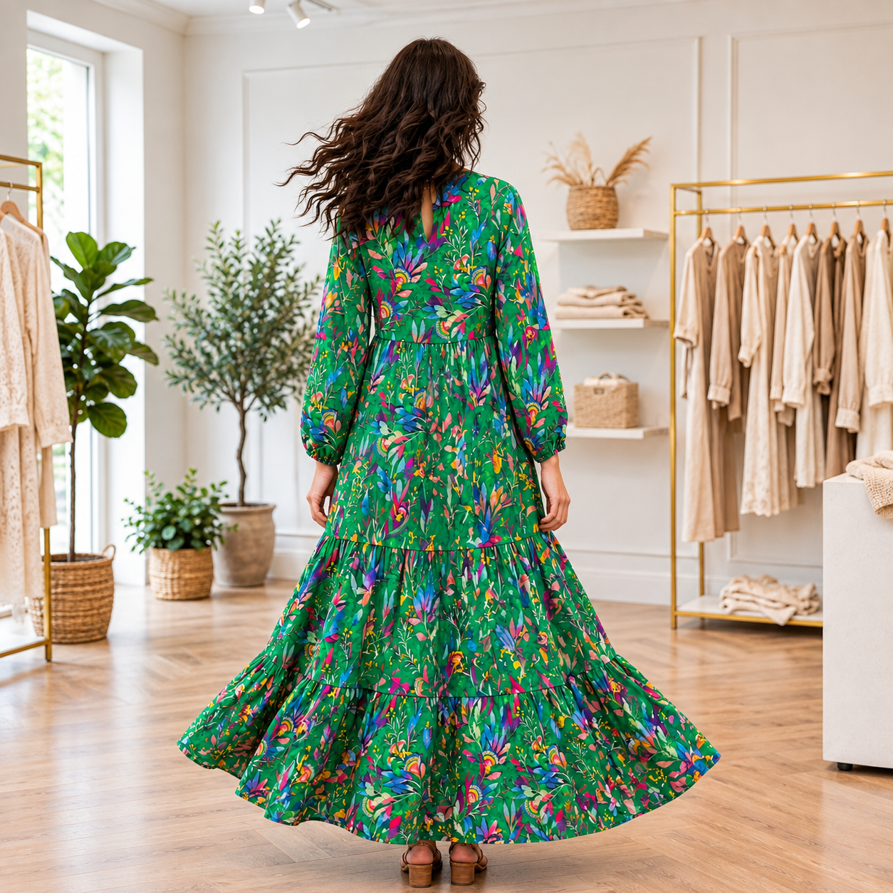 Emerald Garden Bloom Silk Dress - Image 5