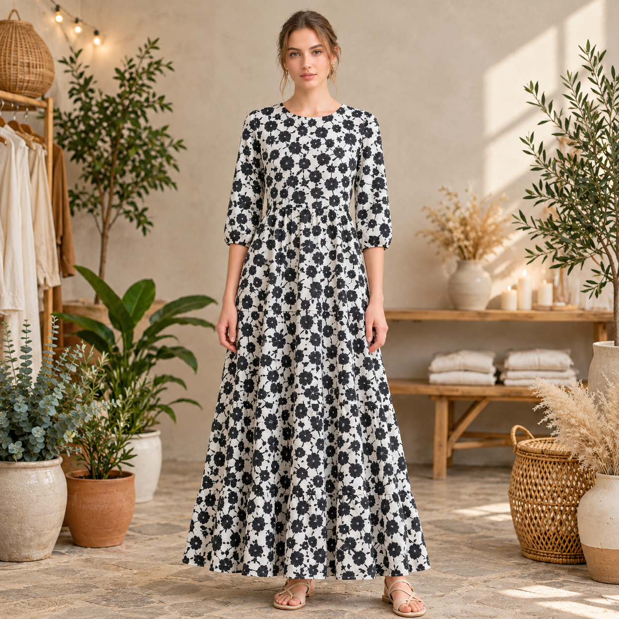 Noir Bloom Silk Maxi Dress - Image 3