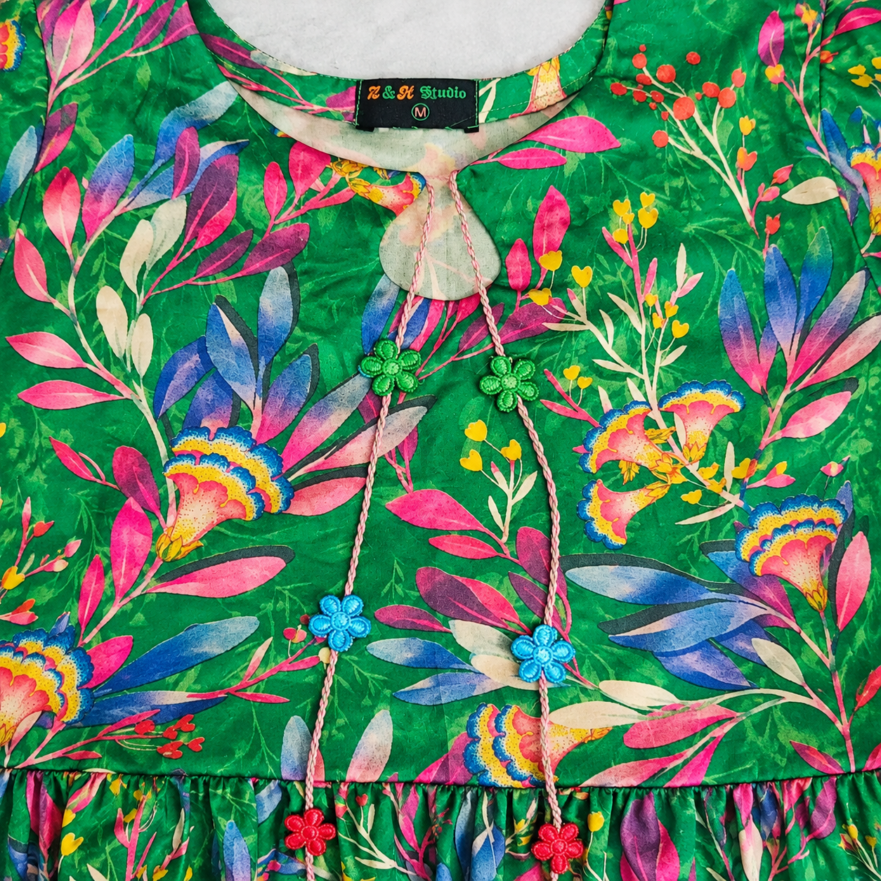 Emerald Garden Bloom Silk Dress - Image 6