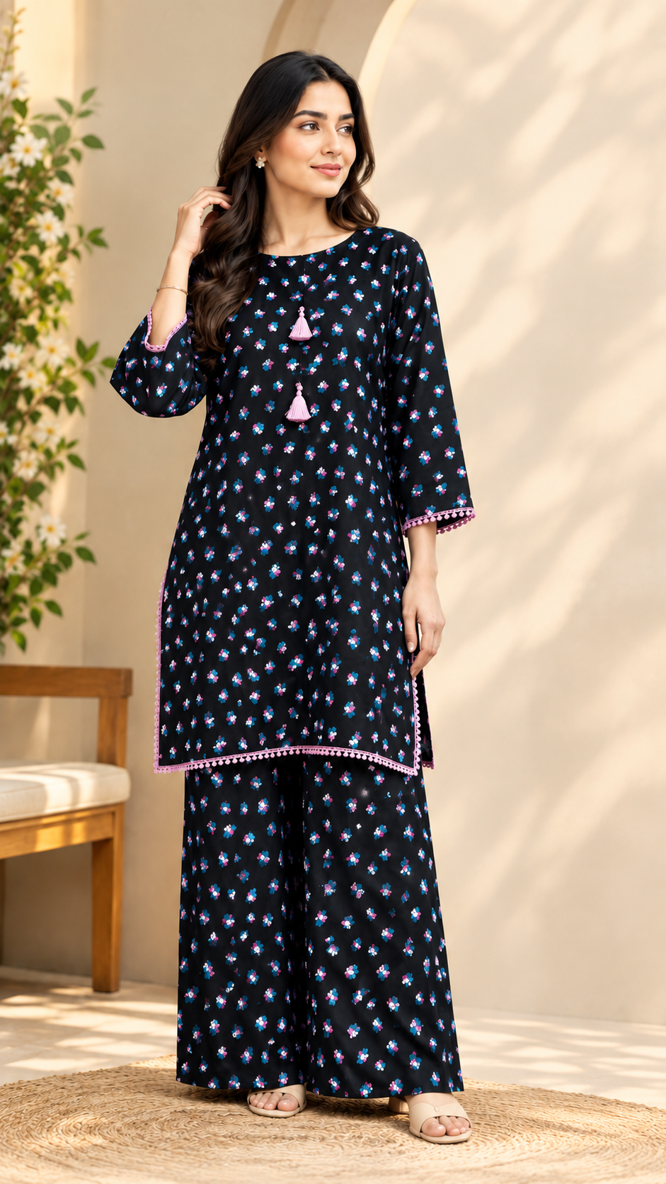Midnight Floral Silk 2-piece outfit - Image 5