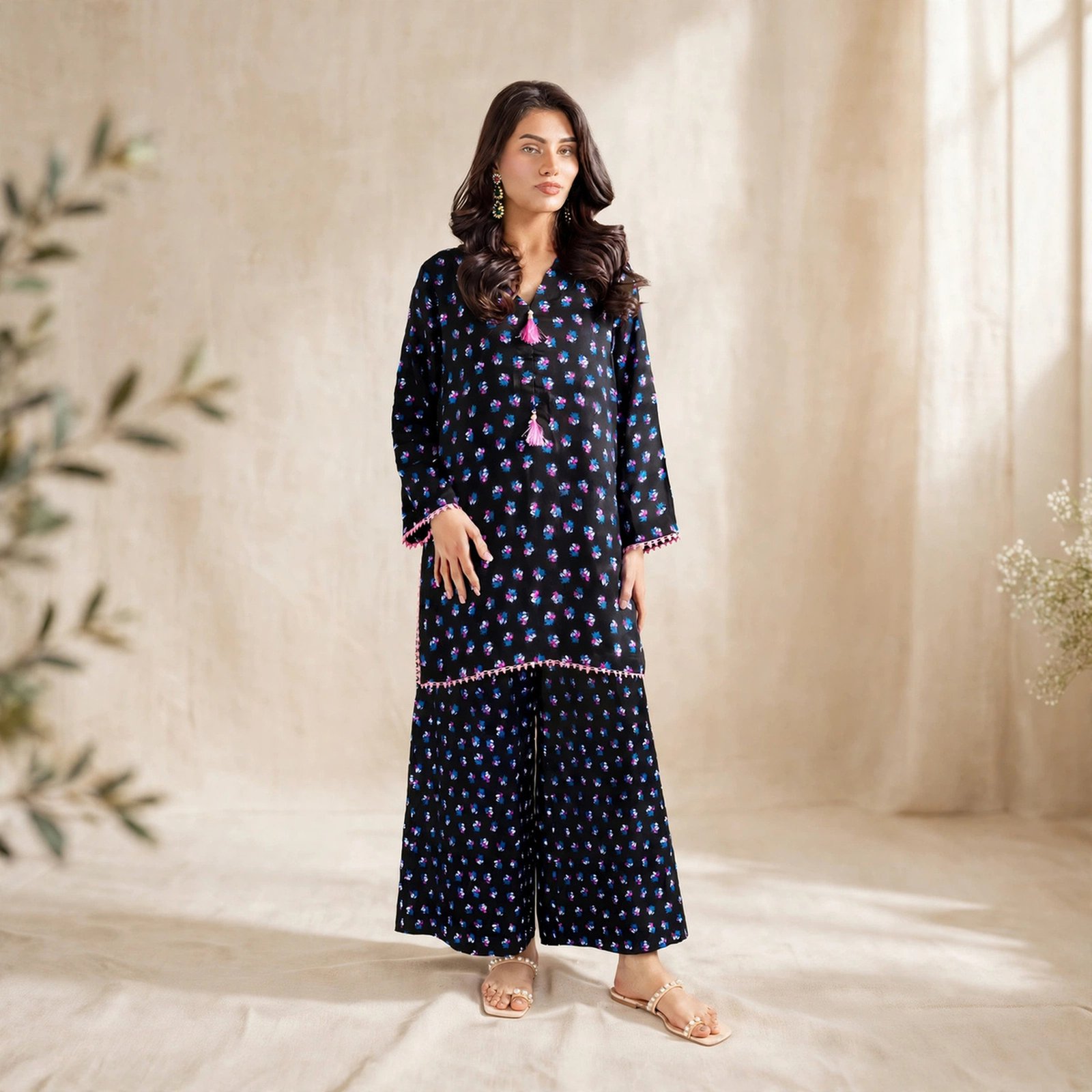 Midnight Floral Silk 2-piece outfit - Image 7