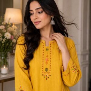 Mustard Gold Hand-Embroidered Kurta