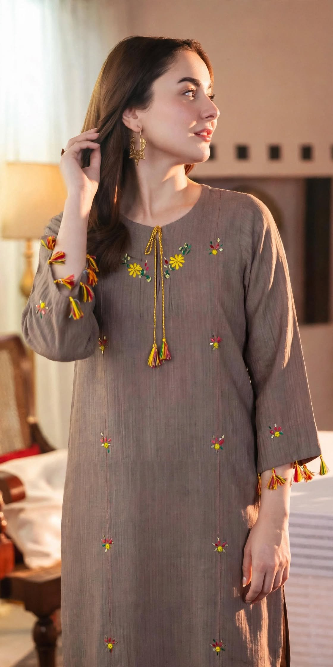 Mocha Taupe Hand-Embroidered Top - Image 3